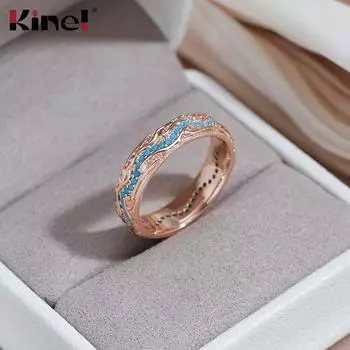 Kinel винтажные бирюзовые кольца для женщин обручальные кольца цвета розового золота 7