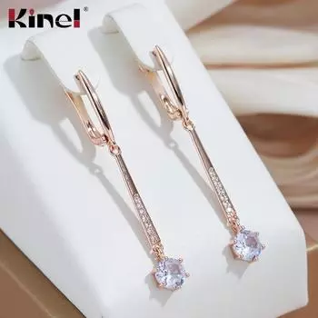 Kinel винтажные длинные серьги цвета розового золота с цирконом, ювелирные изделия с подвеской розового золота