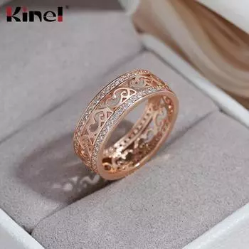 Kinel винтажные полые кольца цвета розового золота для женщин, кольца с цирконом, подарок 6