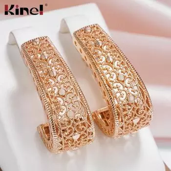 Kinel, винтажные висячие серьги большого размера для женщин, розовое золото, свадебные ювелирные изделия, длинные висячие серьги розового золота