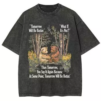 Кинематографичная футболка женская с принтом мультяшного медведя Y2K Оверсайз хлопковые футболки Американский ретро состаренный короткий рукав S