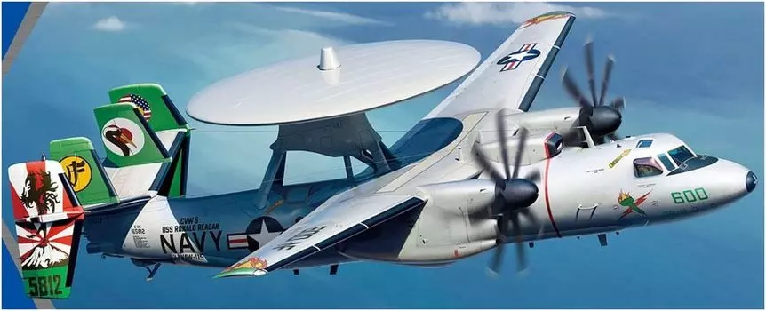 Кинетическая модель ВМС США Hawkeye 2000 Liberty Bells Goodbye Atsugi из пластика KNE48066 1/48 E-2C VAW-115