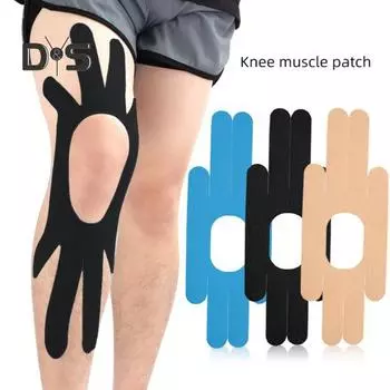 Кинезиологическая лента для колена, предварительно вырезанный тейп на колено, дышащая клейкая спортивная лента, эластичная спортивная лента, поддержка мышц для бега, пешего туризма, верховой езды светло-синий