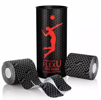Кинезиологическая лента FlexU, 2 рулона, очень широкая, предварительно нарезанная, Y-образная, предварительно нарезанная (40 Ширина 7,5 см Длина 25 см) чёрный