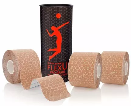 Кинезиологическая лента FlexU, 3 рулона, 5 см в упаковке, (60 нарезок Ширина Длина 25 см) бежевый