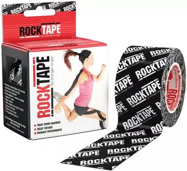 Кинезиологическая лента RockTape с логотипом спортсмена, водостойкая, неразрезанная, 5 см x 5 м, импорт из Японии, 71180, черная/белая [Обычный продукт]