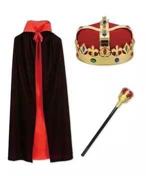 King Cosplay Halloween Cloak Crown Cane 3 Piece Set Costume Outfit Party Event Festival Christmas Cloak Set [TJQ] (Crown 1) красный