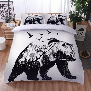 Комплект постельного белья King Duvet Cover Set с 3D принтом животных бурого медведя для детей подростков взрослых, пододеяльник на молнии и наволочка W90xL190cm