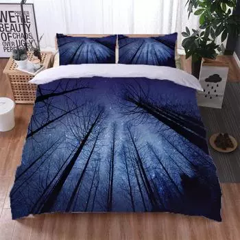 King Duvet Cover Set 3D Botanical Grove Print Bedding Set For Kids Teens Adults,Quilt Cover With Zipper And Pillowcase W90xL190cm