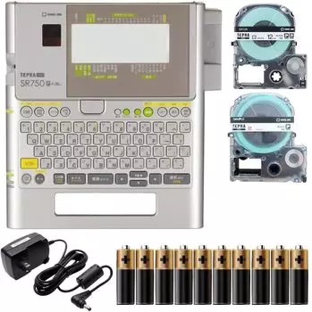 King Jim Label Writer PRO SR750 Ленточный картридж с этикетками SS12K 1 Пробная этикетка Щелочная батарея Tepra и (Белый + Включено) & (Набор 3)