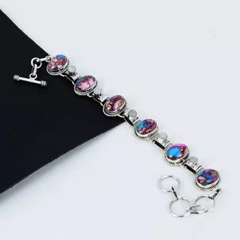 King Man Spiny, браслет Moonstone Adjustable из стерлингового серебра 925 пробы, браслет Boho Silver Jewelry, подарки на День святого Валентина, подарки для нее Adjustable фиолетовый