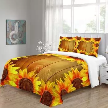 Пододеяльник King Queen с 3D-узором, комплект постельного белья Aldult Kids Boys Men Yellow Plant Flower Polyester Quilt Quilt Cover W90xL190cm