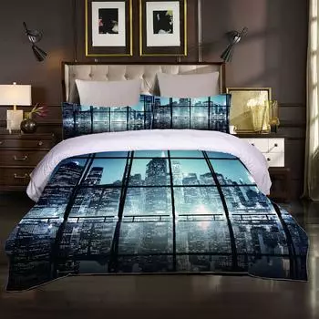 Пододеяльник King Queen с городским пейзажем 3D, односпальный, двуспальный, комплект постельного белья из полиэстера для детей, подростков, взрослых с наволочкой W90xL190cm