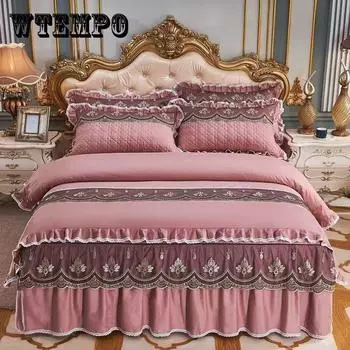 King Size/Queen Size/Twin Зимняя хлопковая юбка-кровать Пододеяльник Наволочка из четырех предметов Утепленная теплая спальня Простое постельное белье Высокое качество Осень Twin 4pcs