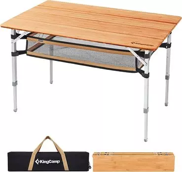 KingCamp Camping Table Folding Mesh Height Adjustment Natural Moso Bamboo No assembly required Load capacity 80kg Storage included 100 x 65 x cm