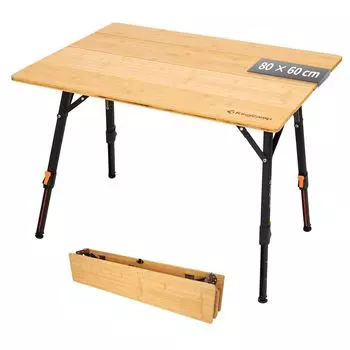 KingCamp Camping Table Outdoor Folding Stepless Height Adjustment cm Bamboo Table Compact Load Capacity 80kg 80 x 60 cm 42-70 4-fold