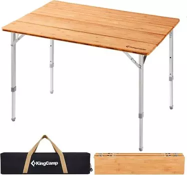 KingCamp Camping Table Складной уличный стол из бамбука с регулируемой высотой Натуральный бамбуковый стол Moso Низкий компактный сборка не требуется Грузоподъемность 80 кг