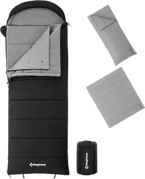 KingCamp Спальный зимний конверт 2 Спальный водный комфортный экстремальный Все для сна в случае стихийных бедствий Сумка для хранения в комплекте Сумка, Тип, Съемный, чёрный