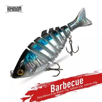 Kingdom Hot барбекю рыболовные приманки 6 и 8 суставов твердые приманки 65 мм 90 мм 120 мм 140 мм тонущие воблеры реалистичные приманки для плавания для окуня 8.5g