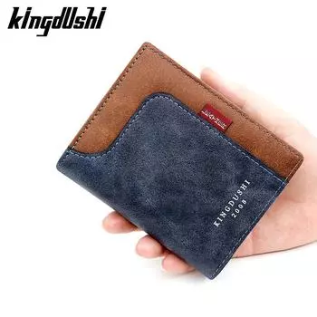 Kingdushi Ретро повседневный мужской кошелек Мужской кошелек для карт крайней плоти Вертикальный двойной складной тонкий мужской кошелек с нулевым размером чёрный
