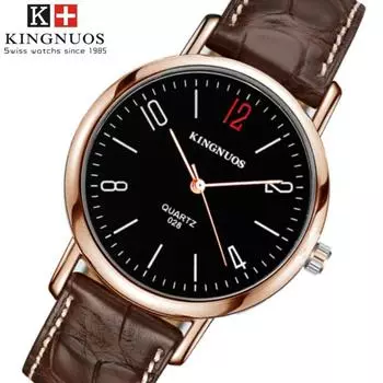 KINGNUOS Модные мужские кварцевые немеханические часы с поясом из розового золота