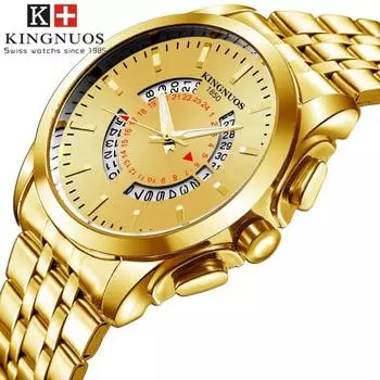 KINGNUOS Мужские многофункциональные часы со светящимся календарем и водонепроницаемым стальным ремешком
