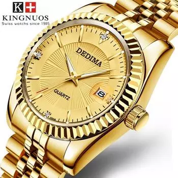 KINGNUOS Мужские водонепроницаемые часы со светящимся календарем и бриллиантами