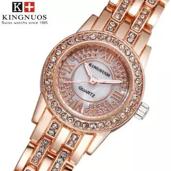 KINGNUOS Высококачественные модные женские часы с бриллиантами и римскими цифрами