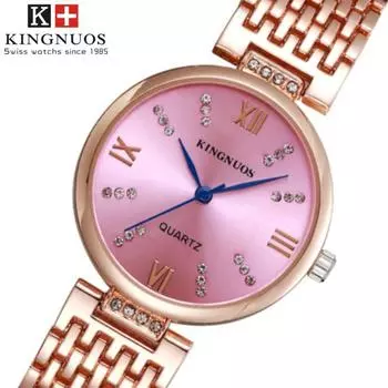 KINGNUOS Высококачественные модные женские часы с бриллиантами, водонепроницаемые женские часы с твердым стальным ремешком