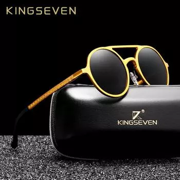 KINGSEVEN 2019 винтажные алюминиевые солнцезащитные очки в стиле стимпанк мужские круглые линзы поляризационные солнцезащитные очки для вождения мужские очки M