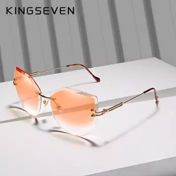 KINGSEVEN Роскошные солнцезащитные очки «кошачий глаз» без оправы, женские солнцезащитные очки градиентного цвета, винтажные брендовые дизайнерские очки M