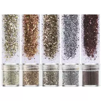 Kingsie Glitter Container Блестящие части для ногтей Блестящий дизайн ногтей Блестящая пудра Украшения Набор из 5 Набор для лица/тела/волос Рождество/вечеринка (Кофе 5)