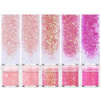 Kingsie Glitter Container Glitter Nail Parts Nail Art Lame Glitter Lame Powder Decoration Set of 5 Set of Face/Body/Hair Christmas/Party (Pink 5)