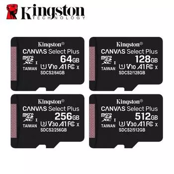 Kingston 64G 100 МБ/с 128 ГБ/256 ГБ/512 ГБ карта micro SD Canvas Select Plus microSDXC до 100 МБ/с A1 класс 10 UHS-I U1 U3 SDCS2/64 ГБ/128 ГБ/256 ГБ/512 ГБ 64GBU1,V10
