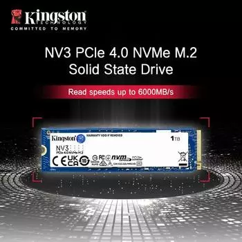 Внутренний жесткий диск Kingston NV3 PCIe 4.0 M.2 2280 NVMe SSD 500 ГБ 1 ТБ 2 ТБ 4 ТБ До 6000 Мбит/с PCIe 4.0 Gen 4x4 Оригинальный твердотельный накопитель Жесткий диск NV3-500GB
