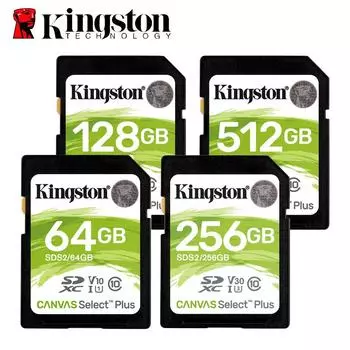 Kingston SD 64G 100MB/s чтение 512G/256G/128G карта памяти SDXC Canvas Select Plus класс 10 UHS-I U1 V10 U3 V30 карта памяти SDS2/64 ГБ/128 ГБ/256 ГБ/512 ГБ 64GBU1,V10