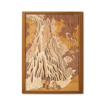 КИНОВА Курокамияма Кирифури Деревянная картина ручной работы Хокусай Сёкоку Тур по водопаду Сделано в Японии Водопад Симокино Укиё-э