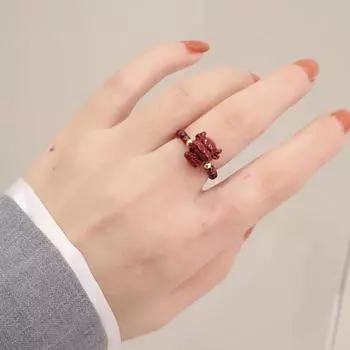 Киноварь натуральный гранат пурпурный золотой песок кольцо женское зодиакальное кольцо быка год рождения гравированная бусина цветок кольцо на указательный палец