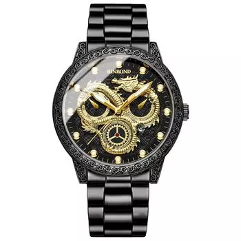 Kinryu Men s Watch Waterproof Watch: Seiko Analog Quartz Copy Watch Men s Glowing Stainless Steel Level-Adjustable Cool Stylish Black