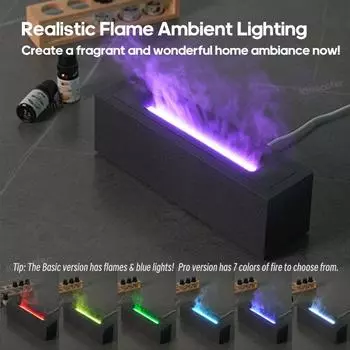 KINSCOTER Flame Aroma Diffuser Air Humidifier Ultrasonic Cool Mist Maker Fogger LED Essential Oil Lamp Realistic Fire Difusor EU Adapter
