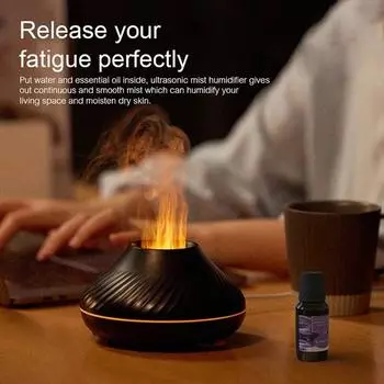 KINSCOTER Volcanic Aroma Diffuser Essential Oil Lamp 130ml USB Portable Air Air Air Air Air Defuser Lamp with Color Flame Night Light чёрный