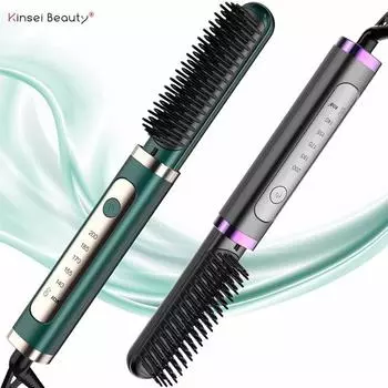 Kinsei Beauty Многофункциональный электрический выпрямитель для волос, щетка с подогревом, керамические бигуди, горячая расческа для мужчин, прямой инструмент для бороды UK Plug чёрный