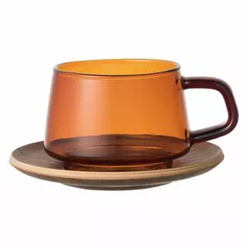 KINTO SEPIA Cup Saucer 270ml Amber Heat Resistant Glass Gift Present 21742 & янтарь