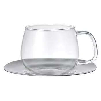 KINTO UNITEA Cup Saucer 350ml Stainless Steel Heat Resistant Glass Gift Present 8338 &