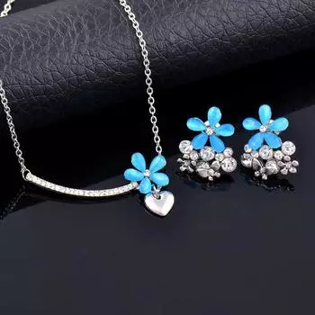 KIOOZOL маленькие опаловые цветы ожерелье серьги комплект для женщин свадебные украшения вечеринка новинка 241 KO1