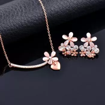 Kioozol Маленькие Опаловые Цветы Ожерелье Серьги Набор Для Женщин Свадебная Вечеринка Ювелирные Изделия Новинка 2023 241 Ko1
