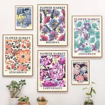 Киото Цветочный рынок Цветной пион Абстрактная настенная живопись на холсте Плакаты на скандинавскую тему и принты настенные панно для декора гостиной 21cm30cm NoFrame