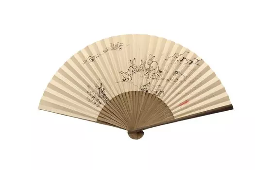 Киотский веер Chojugiga Kyoto Сделано в Японии Японские аксессуары Мастерство Бумажный веер Персональный подарок Подарок Подарок (коричневый) Мужской бежевый