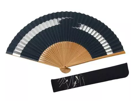 Киотский веер Ginkasumi Kyoto Craftsman Handmade Fan с чехлом для веера и косметичкой [Хасэгава] синий
