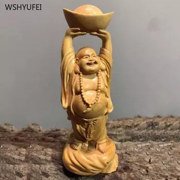 Кипарисовое дерево Ruyi Maitreya статуя Будды украшение для гостиной украшение для дома Скульптура изделия ручной работы благословение фэн-шуй